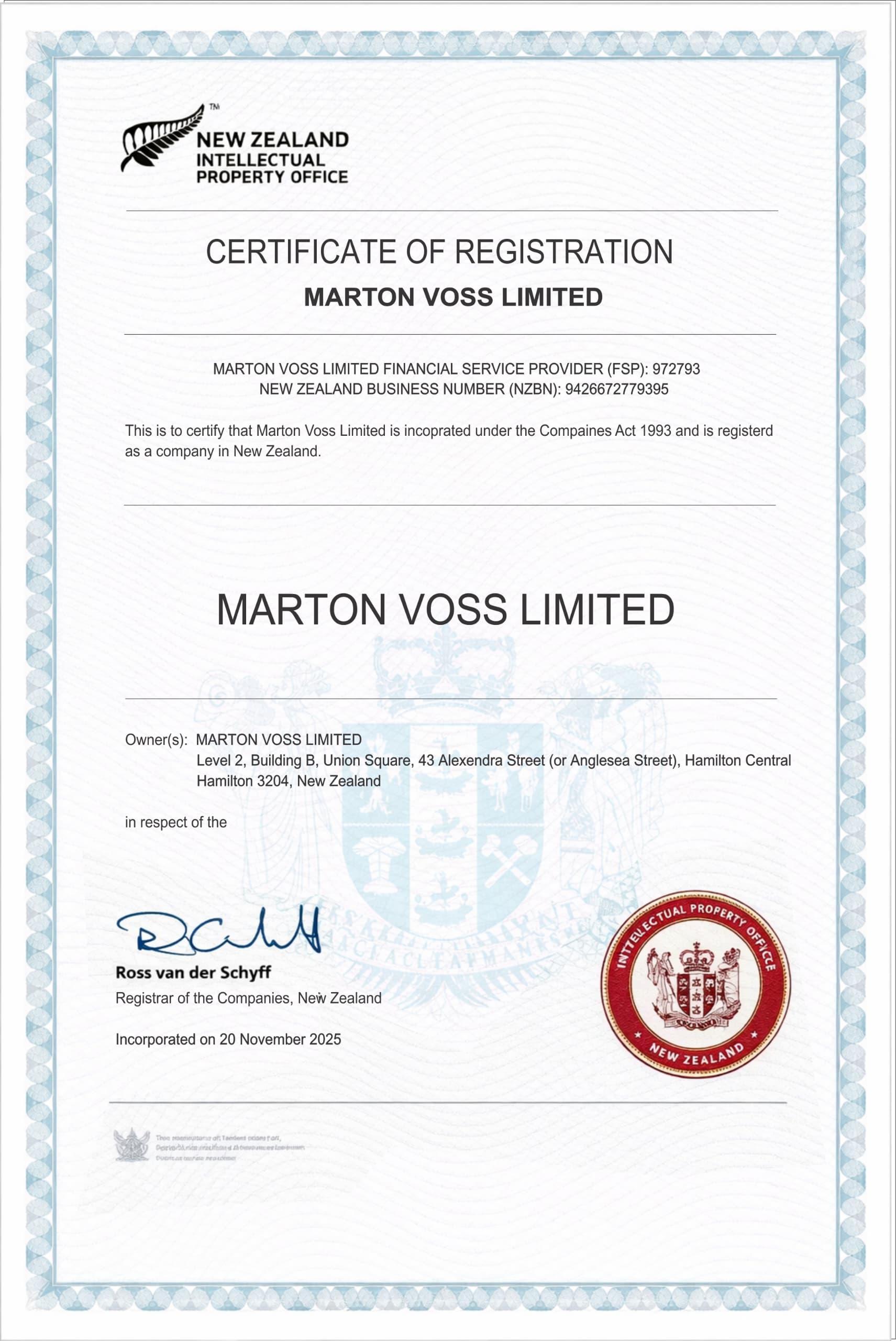 Official Business Certificate